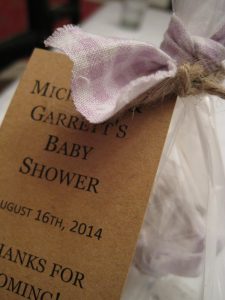Lavender Lemongrass soap and salts for baby shower tag